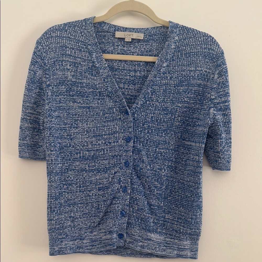 LOFT Petite Blue Marled Button-Up Cardigan | LP
